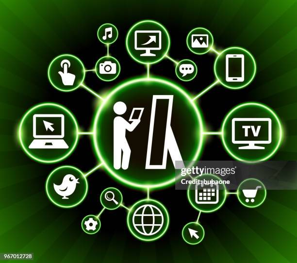 rehearse internet communication technology dark buttons background - looking over computer screen stock illustrations