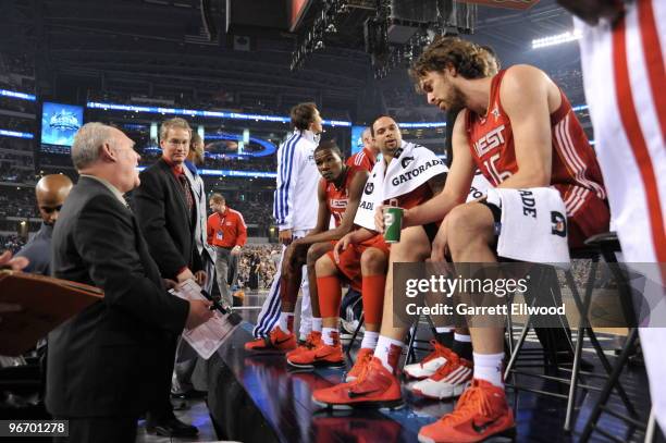 Head Coach George Karl talks to the Western Conference during the NBA All-Star Game, part of 2010 NBA All-Star Weekend on February 14, 2010 at...