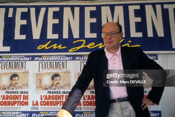 Portrait de Jean-François Kahn, directeur du magazine L'Événement du jeudi, le 16 septembre 1990 à Vincennes, France.