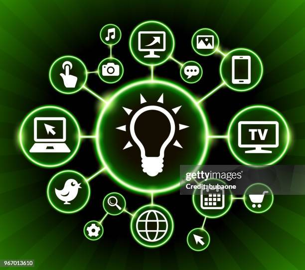 light bulb internet communication technology dark buttons background - hand on computer mouse stock illustrations