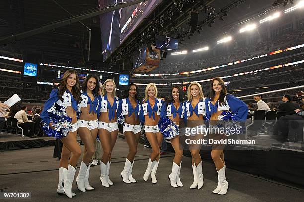 The Dallas Cowboys Cheerleaders pose for a portrait during the NBA All-Star game as part of the 2010 NBA All-Star Weekend on February 14, 2010 at...