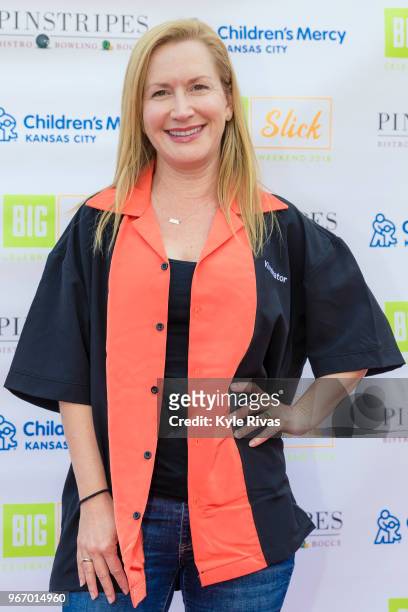 Angela Kinsey walks the Red Carpet before participating in bowling at Pinstripes during the Big Slick Celebrity Weekend benefitting Children's Mercy...