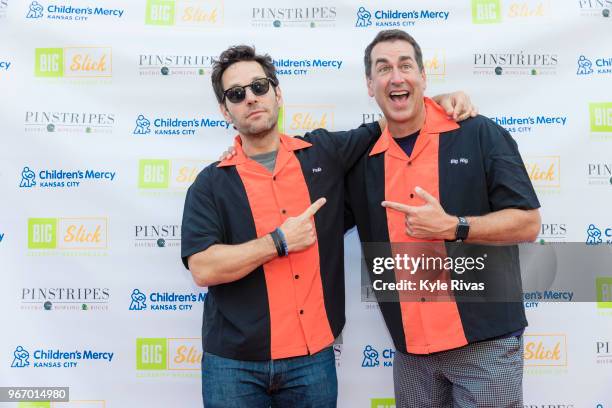 Paul Rudd and Rob Riggle walk the Red Carpet before participating in bowling at Pinstripes during the Big Slick Celebrity Weekend benefitting...