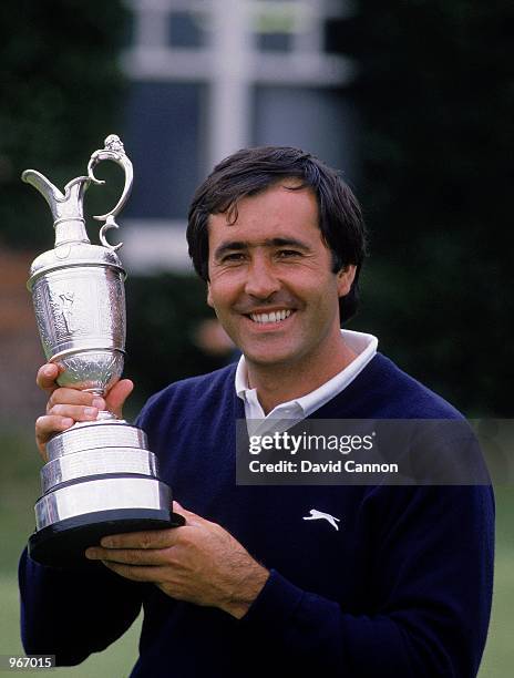 Seve Ballesteros of Spain holds aloft the Claret Jug after winning the British Open played at Royal Lytham and St Annes Golf Club in Lancashire,...