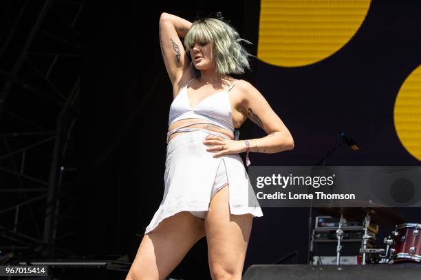 Betty Who performs at Mighty Hoopla at Brockwell Park on June 3, 2018 in London, England.