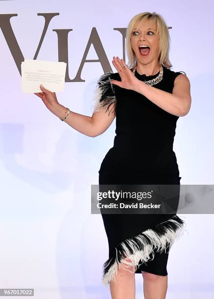 Harper's Bazaar Executive Beauty and Fashion Editor Avril Graham arrives on stage during the Le Vian 2019 Red Carpet Revue at the Mandalay Bay...