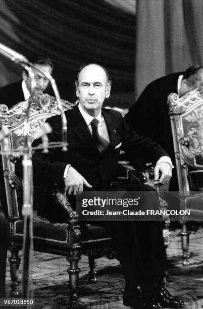 Cérémonie d'investiture de Valéry Giscard d'Estaing à la présidence de la république, le 27 mai 1974, au palais de l'Elysée à Paris, en France.