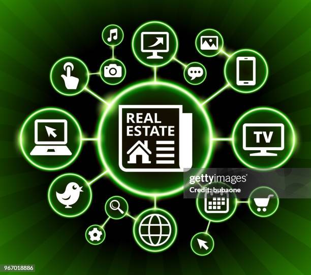 real estate ad internet communication technology dark buttons background - internet ad stock illustrations