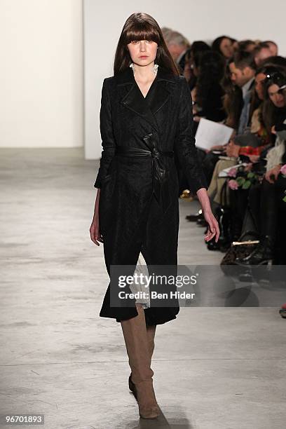 Model walks the runway at the Erin Fetherston Fall/Winter 2010 fashion show at Milk Studios on February 14, 2010 in New York City.