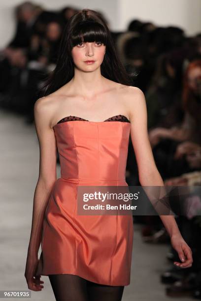 Model walks the runway at the Erin Fetherston Fall/Winter 2010 fashion show at Milk Studios on February 14, 2010 in New York City.