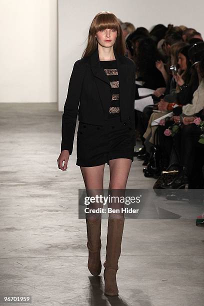 Model walks the runway at the Erin Fetherston Fall/Winter 2010 fashion show at Milk Studios on February 14, 2010 in New York City.