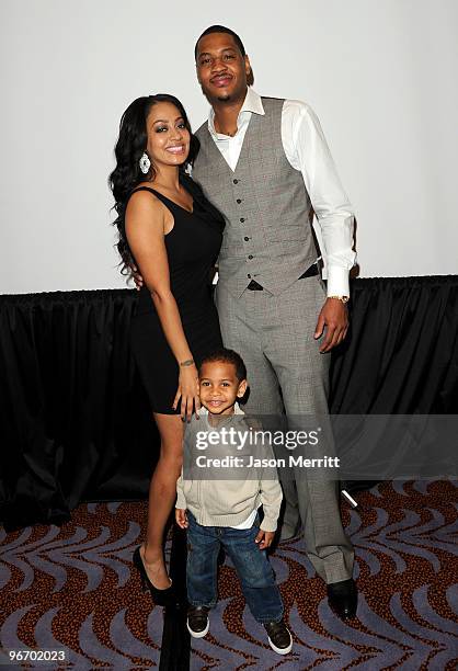 Personality LaLa Vasquez, son Kiyan Anthony and NBA player Carmelo Anthony attend the Carmelo Anthony Foundation All-Star brunch held at Hotel Joule...