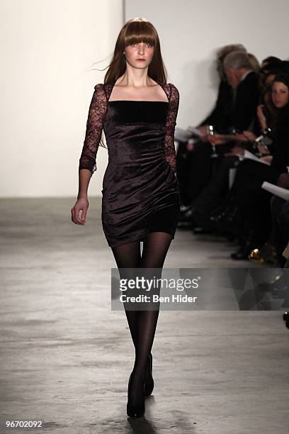 Model walks the runway at the Erin Fetherston Fall/Winter 2010 fashion show at Milk Studios on February 14, 2010 in New York City.