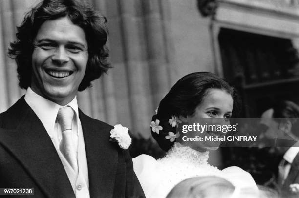 Mariage du photographe Arnaud de Rosnay avec Isabel Goldsmith-Patiño, le 18 juin 1976.