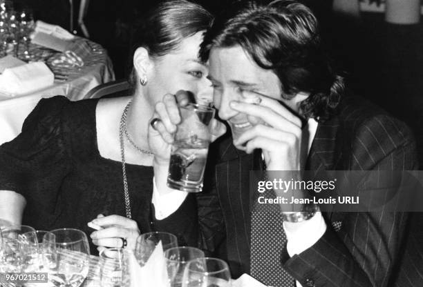 Romy Schneider et Daniel Biasini venu assister à un show de Serge Lama au Palais des Congrès à Paris, en France, le 15 janvier 1979.