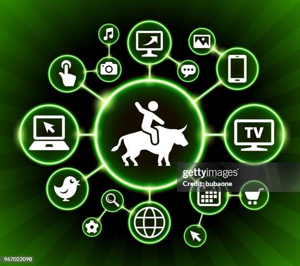 riding bull internet communication technology dark buttons background - media roundup stock illustrations