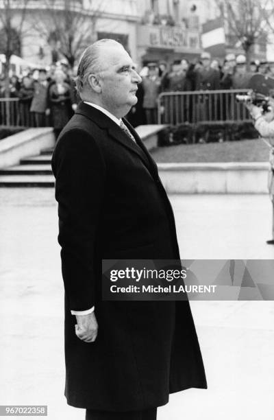 Le Président Georges Pompidou en déplacement à Poitiers, le 24 janvier 1974, France.