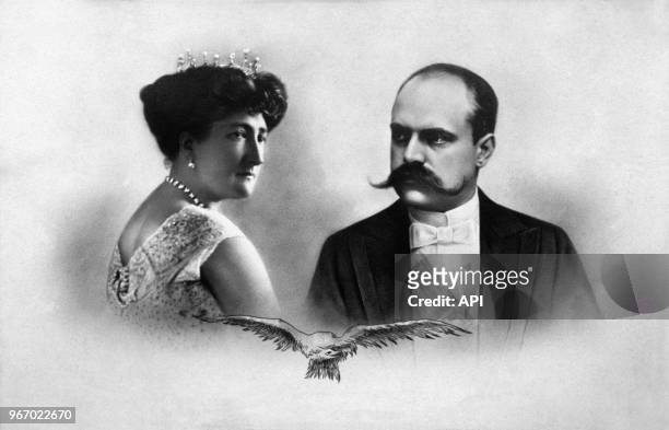 Clémentine de Belgique et Victor Napoléon, princesse et prince Napoléon,lors de leurs noces le 14 novembre 1910 à Moncaliéri, Italie.