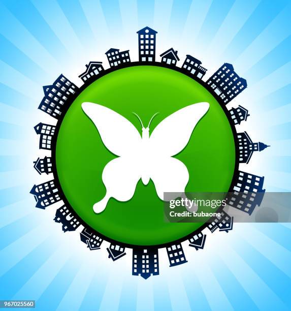 butterfly on rural cityscape skyline background - new construction stock illustrations