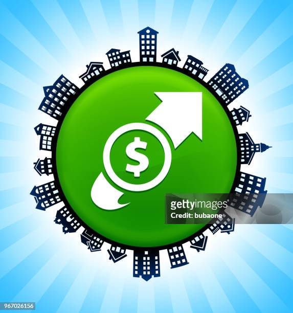 zunahme der dollarkurs auf ländlichen stadtbild skyline hintergrund - stock exchange stock-grafiken, -clipart, -cartoons und -symbole