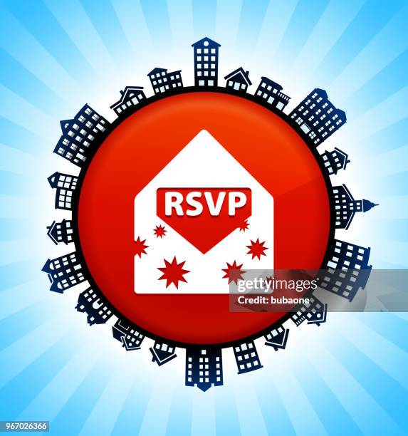 rsvp umschlag auf ländlichen stadtbild skyline hintergrund - rsvp stock-grafiken, -clipart, -cartoons und -symbole