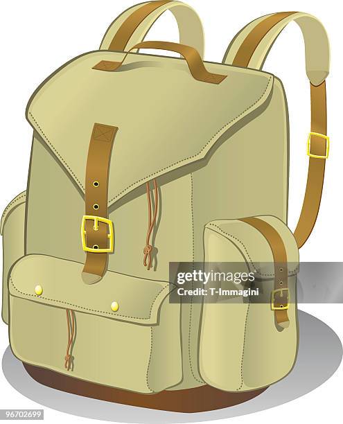 classic backpack - military rucksack stock illustrations