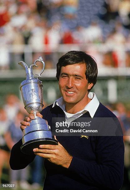 Seve Ballesteros of Spain holds aloft the Claret Jug after winning the British Open played at St Andrews in Fife, Scotland. \ Mandatory Credit: David...