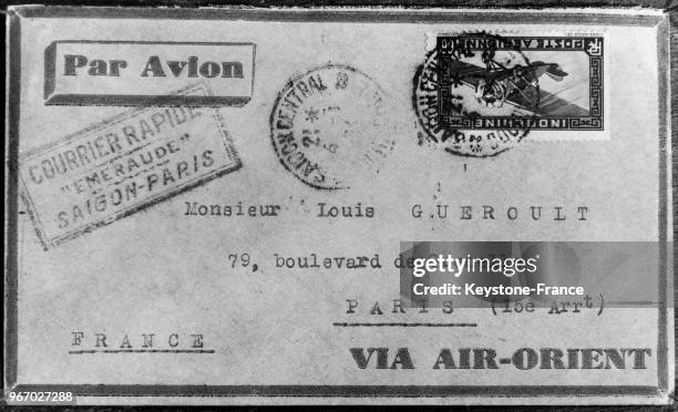 Une lettre portant le cacher de l''Emeraude' qui est parvenue à Paris, France le 18 janvier 1934.