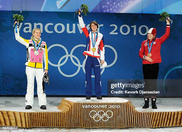 Stephanie Beckert of Germany wins the silver medal, Martina Sablikova of Czech Republic wins the gold medal and Kristina Groves of Canada wins the...