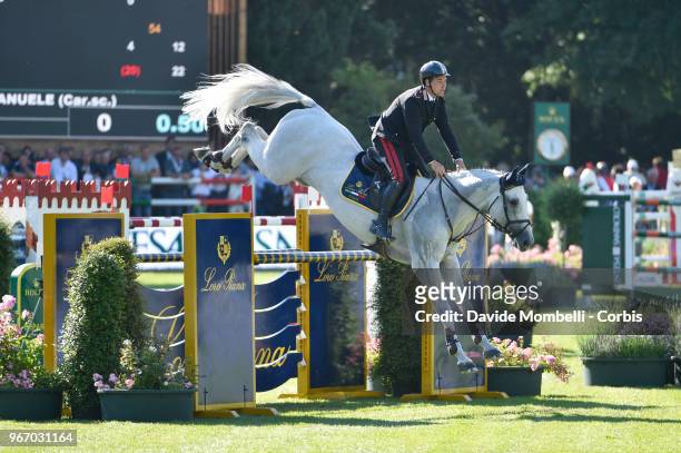 Emanuele GAUDIANO of Italy, riding CASPAR 232, riding Coach during Banca Intesa Nations Cup CSIO Rolex Piazza di Siena on May 25, 2018 in Villa...