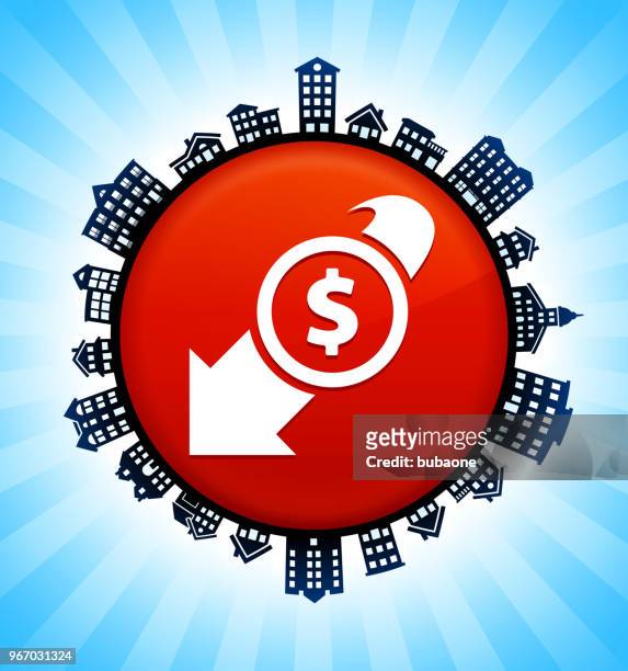 rückgang der dollarkurs auf ländlichen stadtbild skyline hintergrund - stock exchange stock-grafiken, -clipart, -cartoons und -symbole
