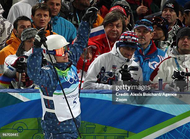 Bryon Wilson of the USA takes 2nd place during the Men's Freestyle Skiing Moguls on Day 3 of the 2010 Vancouver Winter Olympic Games on February 14,...