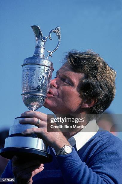 Tom Watson of the USA holds aloft the Claret Jug after winning the British Open played at Royal Troon in Scotland. \ Mandatory Credit: Bob Martin...