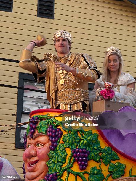 New Orleans Saints Quarterback and Super Bowl MVP Drew Brees accompanied by his wife Brittany throws beads, footballs and doubloons as he reigns as...