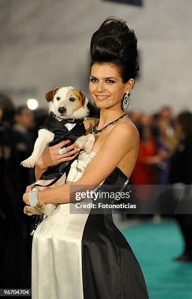 Maria Reyes and her dog Pancho arrive to the 2010 edition of the 'Goya Cinema Awards' ceremony at the Palacio de Congresos on February 14, 2010 in...