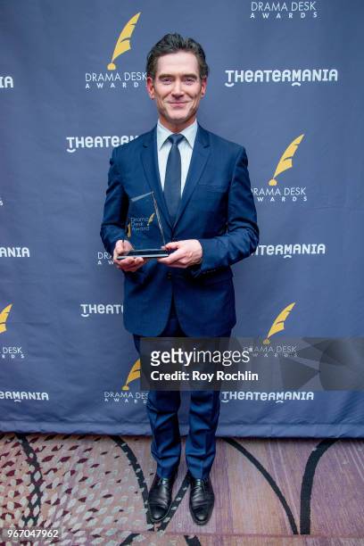 Billy Crudup recives the award for outstanding solo performance with "Harry Clarke, Vineyard Theatre" during the 2018 Drama Desk Awards arrivals at...