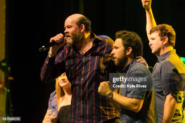 David Koechner and Charlie Day participate in the Celebrity Auction at Midland Theater during the Big Slick Celebrity Weekend benefitting Children's...