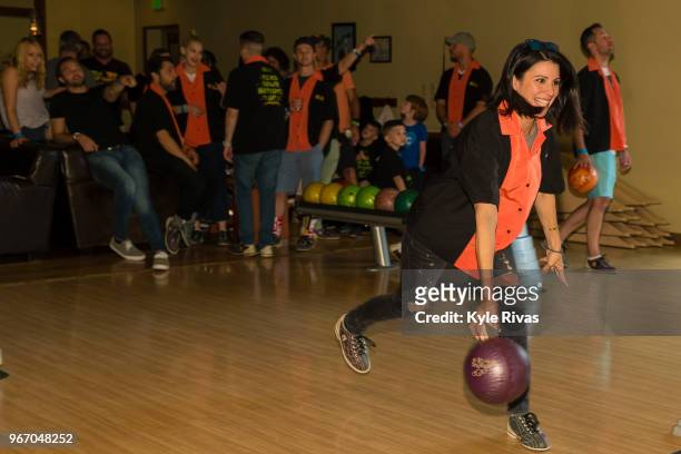 Beth Dover bowls at Pinstripes during the Big Slick Celebrity Weekend benefitting Children's Mercy Hospital of Kansas City on June 02, 2018 in...