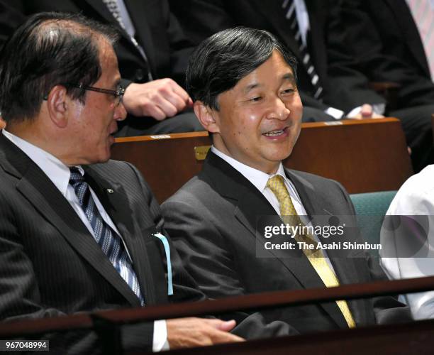 Crown Prince Naruhito attends the Tokyo International Viola Competition award winners' concert at the Ishibashi Memorial Hall on June 3, 2018 in...