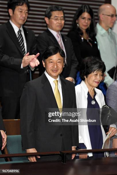 Crown Prince Naruhito attends the Tokyo International Viola Competition award winners' concert at the Ishibashi Memorial Hall on June 3, 2018 in...