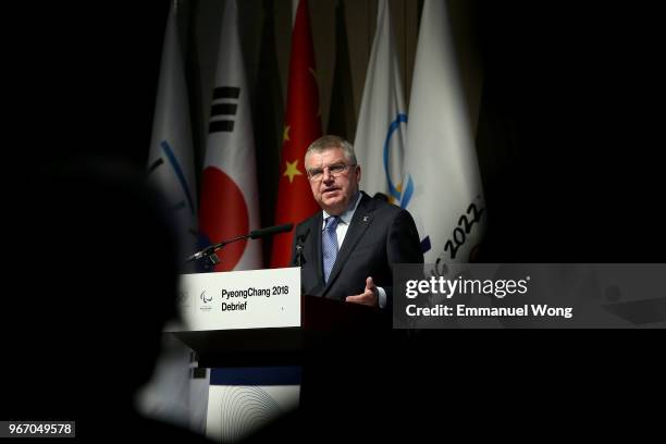 President Thomas Bach attends the PyeongChang 2018 Debrief on June 4, 2018 in Beijing, China.