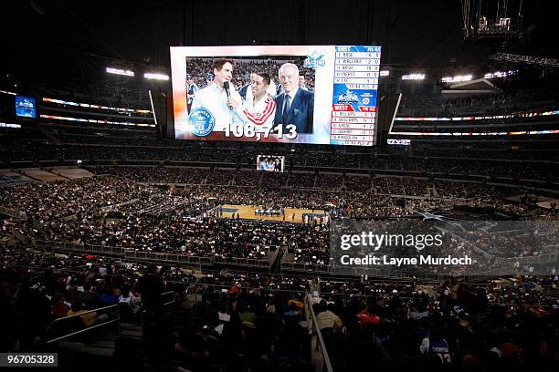 Mark Cuban Owner of the Dallas Mavericks and Jerry Jones Owner of the Dallas Cowboys announces a Guiness World Record for the most attendance at an...