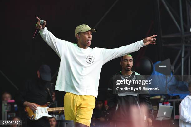 Pharrell Williams performs during 2018 Governors Ball Music Festival - Day 3 on June 3, 2018 in New York City.