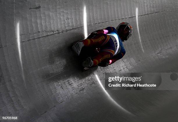 Mihaela Chiras of Romania trains in the women's luge singles on day 3 of the 2010 Winter Olympics at Whistler Sliding Centre on February 14, 2010 in...