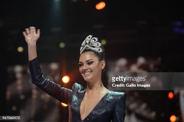 Miss Universe 2017 Demi-Leigh Nel- Peters during the Miss SA 2018 beauty pageant grand finale at the Time Square Sun Arena on May 27, 2018 in...