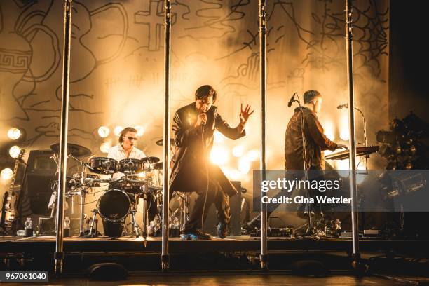 Austrian singer Maurice Ernst of Bilderbuch performs live on stage during Rock am Ring at Nuerburgring on JUNE 3, 2018 in Nuerburg, Germany.