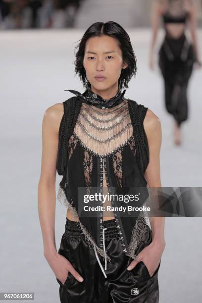 Model walks the runway during the Alexander Wang Resort Runway show June 2018 New York Fashion Week on June 3, 2018 in New York City.