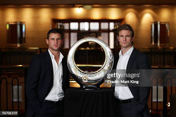 Jason Culina of Gold Coast United and Matt Thompson of the Newcastle Jets pose during the 2010 A-League Finals Series Launch at the Sheraton on the...