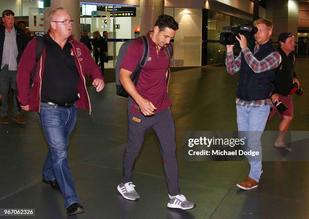 Billy Slater of the Queensland Maroons leaves after a press conference at Melbourne Airport on June 4, 2018 in Melbourne, Australia. Slater has ruled...