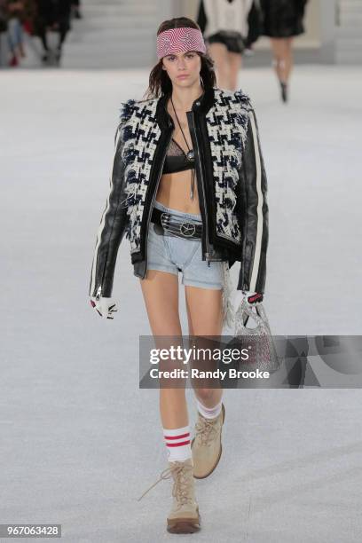 Model Kaia Gerber walks the runway during the Alexander Wang Resort Runway show June 2018 New York Fashion Week on June 3, 2018 in New York City.